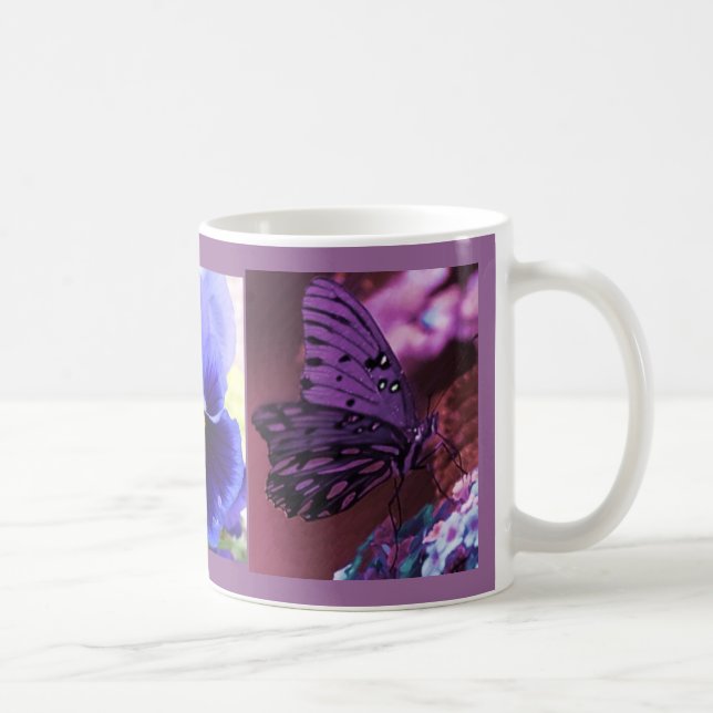 Purple Butterfly Floral Collage Coffee Mug (Right)
