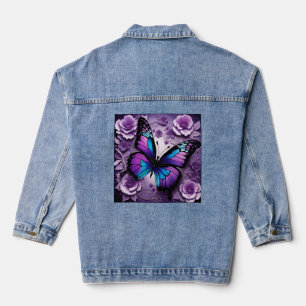 Purple Butterfly Floral  Denim Jacket