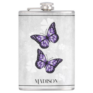 Purple Butterfly Floral Flask