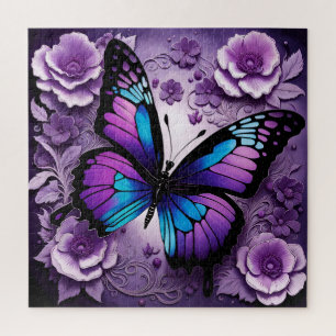 Purple Butterfly Floral  Jigsaw Puzzle