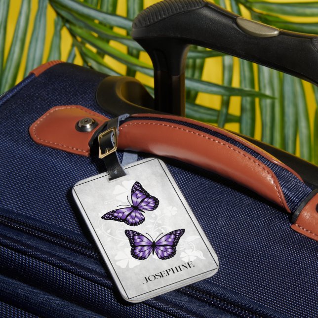 Purple Butterfly Floral Luggage Tag (Front Insitu 1)