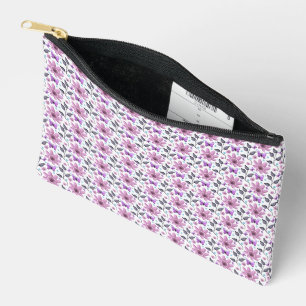 Purple Butterfly Floral Pattern Cute Cottagecore Accessory Pouch