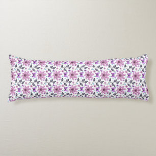 Purple Butterfly Floral Pattern Cute Cottagecore Body Cushion