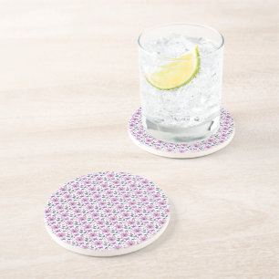 Purple Butterfly Floral Pattern Cute Cottagecore Coaster