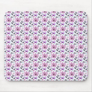 Purple Butterfly Floral Pattern Cute Cottagecore Mouse Mat