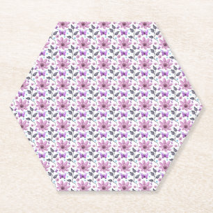 Purple Butterfly Floral Pattern Cute Cottagecore Paper Coaster