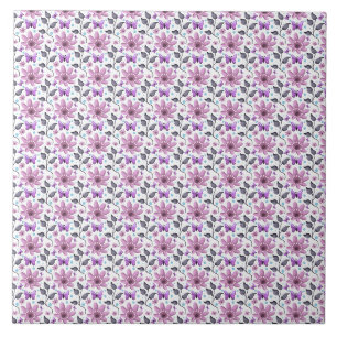 Purple Butterfly Floral Pattern Cute Cottagecore Tile