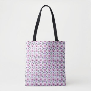 Purple Butterfly Floral Pattern Cute Cottagecore Tote Bag