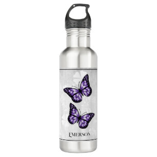 Purple Butterfly Floral Personalised 710 Ml Water Bottle