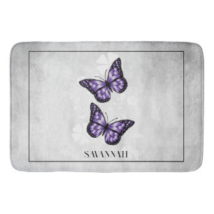 Purple Butterfly Floral Personalised Bath Mat