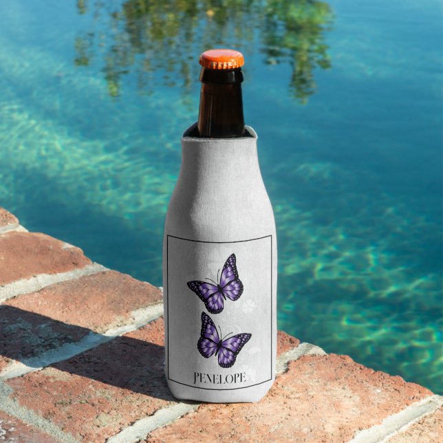 Purple Butterfly Floral Personalised Bottle Cooler (In Situ Pool)
