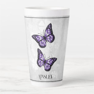 Purple Butterfly Floral Personalised Latte Mug