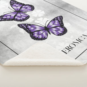 Purple Butterfly Floral Personalised Sherpa Blanket