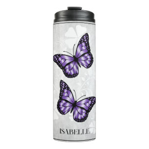 Purple Butterfly Floral Personalised Thermal Tumbler