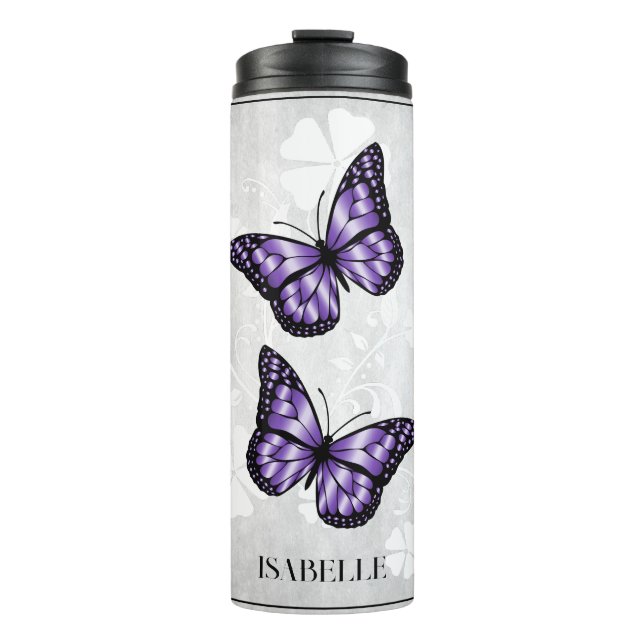 Purple Butterfly Floral Personalised Thermal Tumbler (Front)