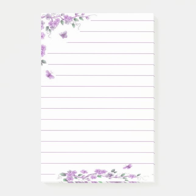 Purple butterfly floral post-it notes (Front)