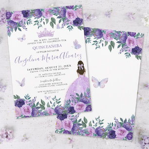 Purple Butterfly Floral Quinceañera Invitation