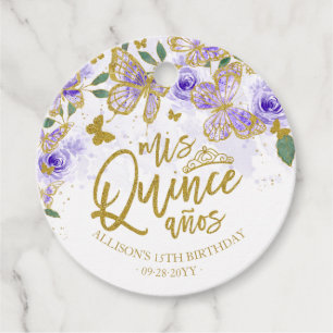 Purple Butterfly Floral Quinceanera Party Favour Tags