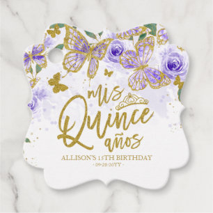 Purple Butterfly Floral Quinceanera Party Favour Tags