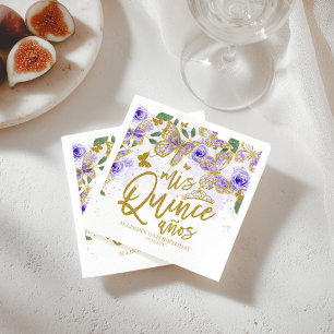 Purple Butterfly Floral Quinceanera Party Napkins