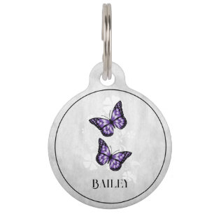 Purple Butterfly Floral Round Pet Tag