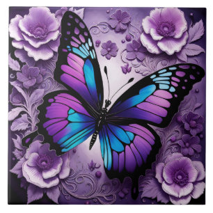 Purple Butterfly Floral Tile