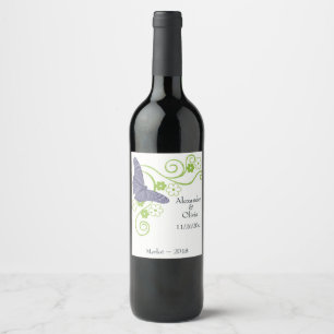 Purple Butterfly Floral Wedding Wine Label