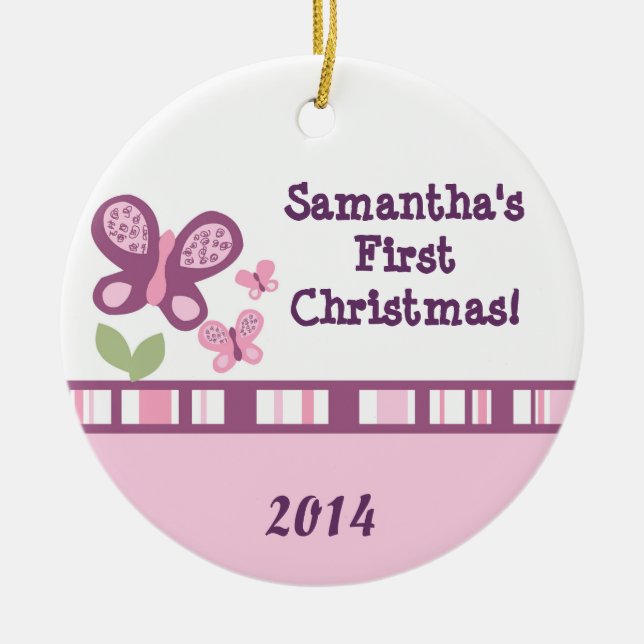 Purple Butterfly Flower Personalised Name Ornament (Front)