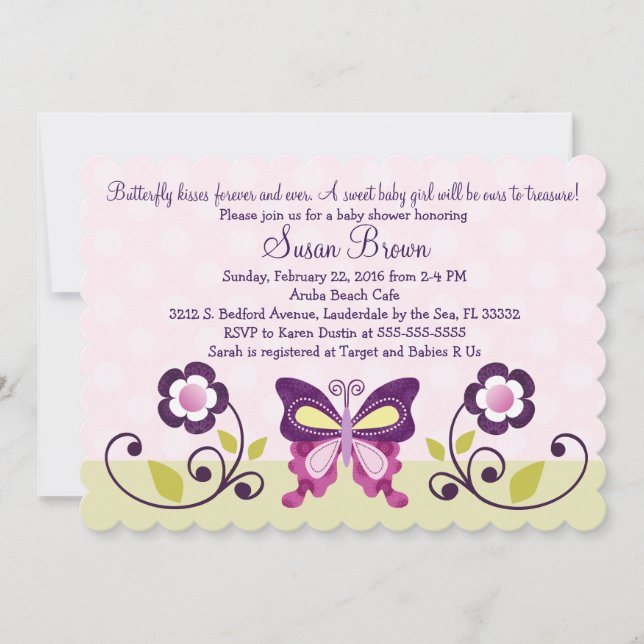 Purple Butterfly & Flowers Baby Shower Invitation (Front)