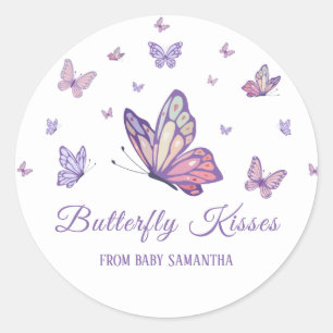 Purple Butterfly girl baby shower Classic Round Sticker