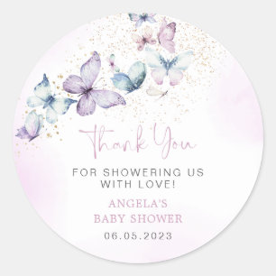 Purple Butterfly Girl Baby Shower Sticker