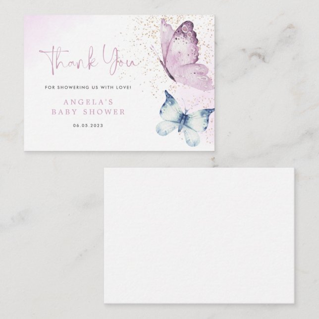 Purple Butterfly Girl Baby Shower Thank You Card (Front/Back)