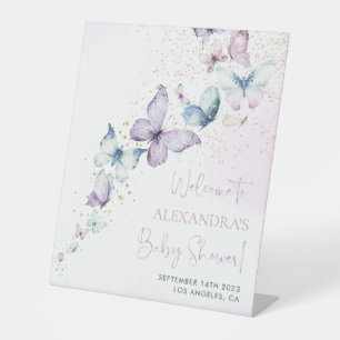Purple Butterfly Girl Baby Shower Welcome Sign