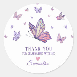 Purple Butterfly girl birthday Classic Round Sticker