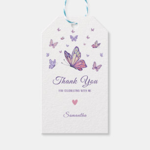 Purple Butterfly girl birthday Gift Tags
