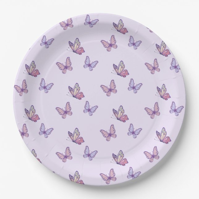 Purple Butterfly girl birthday  Paper Plate (Front)