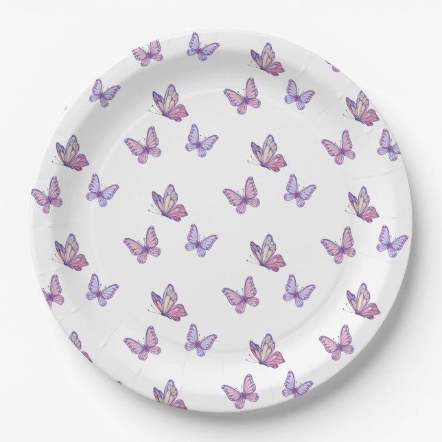 Purple Butterfly girl birthday  Paper Plate (Front)