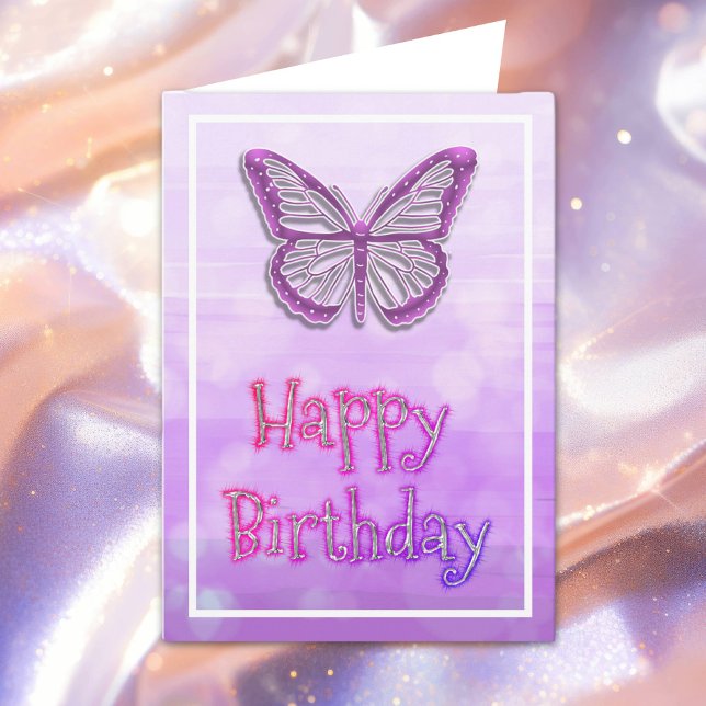 Purple Butterfly Girl's Happy Birthday Card (Creator Uploaded)