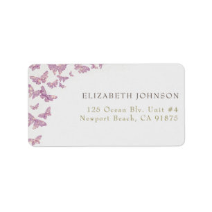 Purple Butterfly Glitter Boho Chic Return Address Label