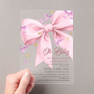 Purple Butterfly Gold and Blush Pink Baby Shower  Acrylic Invitations