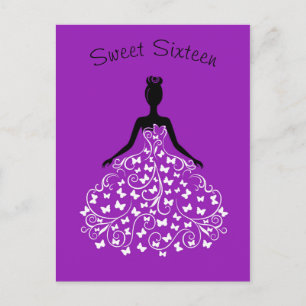 Purple Butterfly Gown Sweet Sixteen Invitation