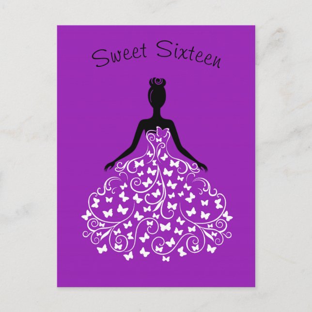 Purple Butterfly Gown Sweet Sixteen Invitation (Front)