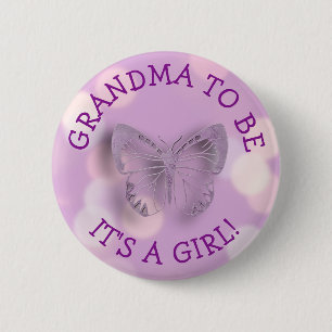 Purple Butterfly Grandma  to be Baby Shower 6 Cm Round Badge