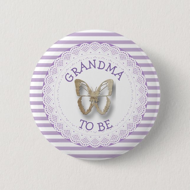 Purple Butterfly Grandma  to be baby shower button (Front)