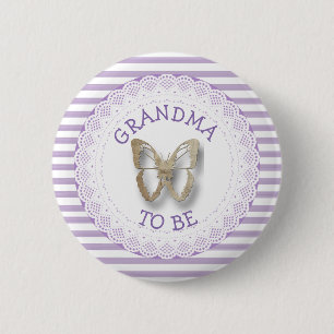 Purple Butterfly Grandma to be baby shower button