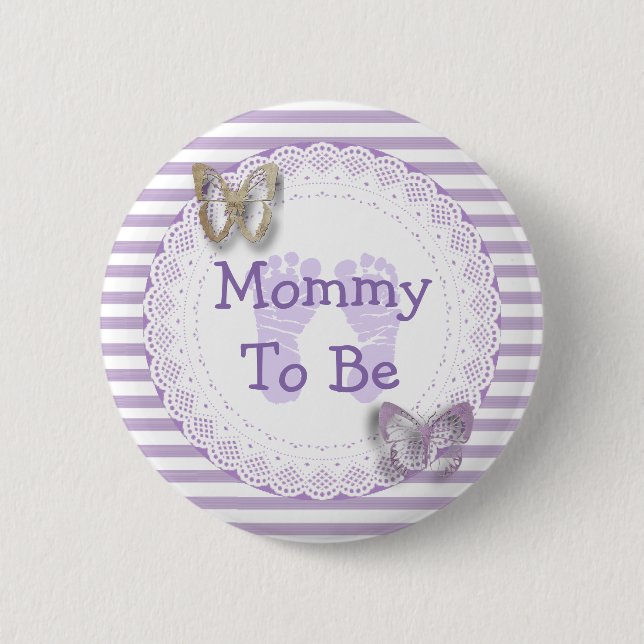 Purple Butterfly Grandma  to be baby shower button (Front)