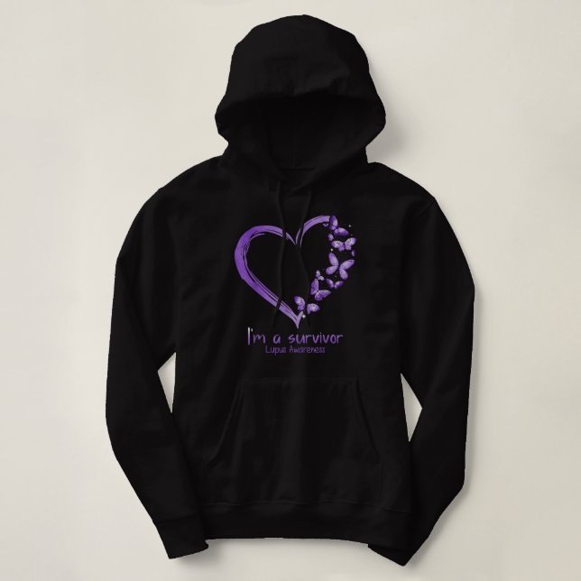 Purple Butterfly Heart I'm A Survivor Lupus Awaren Hoodie (Design Front)