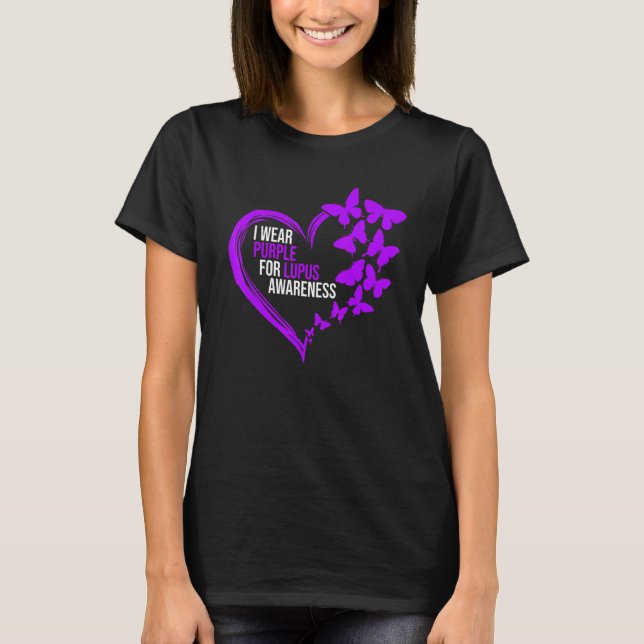 Purple Butterfly Heart We Wear Purple Lupus Awaren T-Shirt (Front)