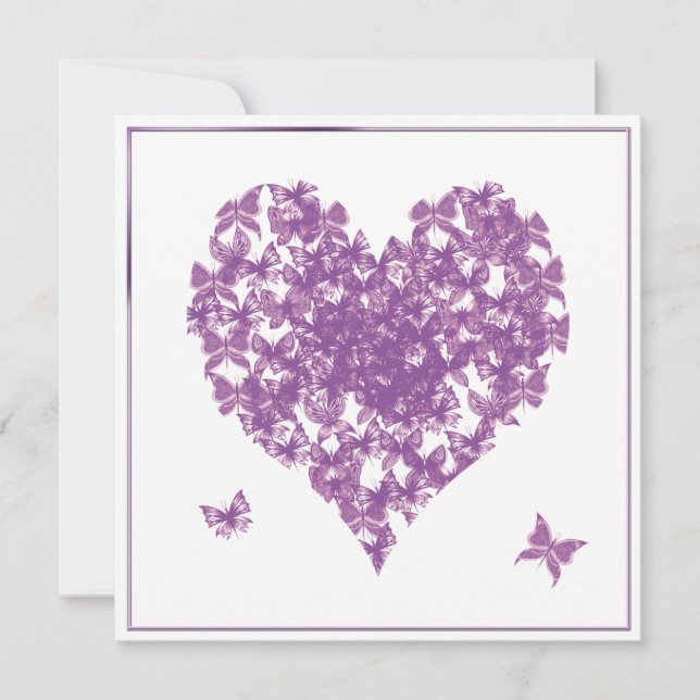 Purple Butterfly Heart Wedding Invitation (Front)