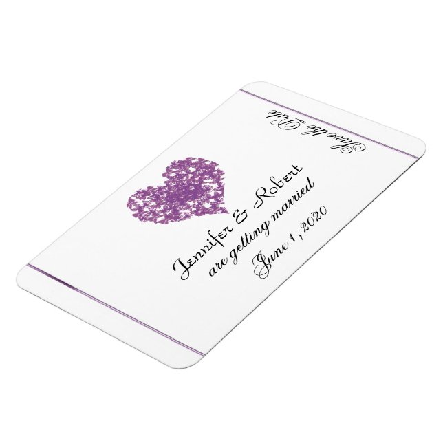 Purple Butterfly Heart Wedding Save the Date Magnet (Left Side)